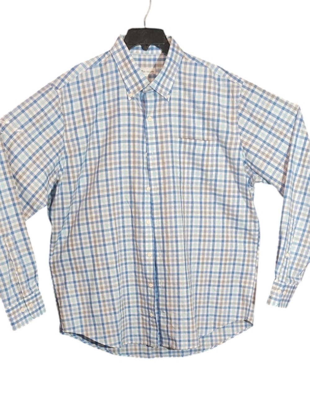 Men's Blue and White Plaid Button-Down Shirt